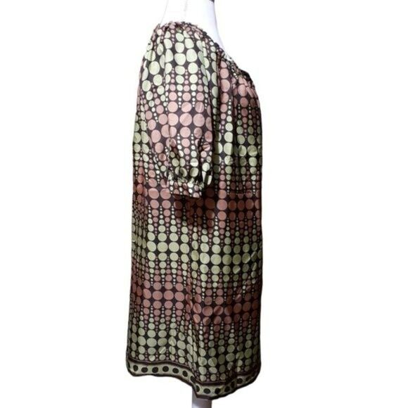 Michael Kors Women's Tunic Dress Green Brown Polka Dot Balloon Sleeves  Small - Picture 4 of 8